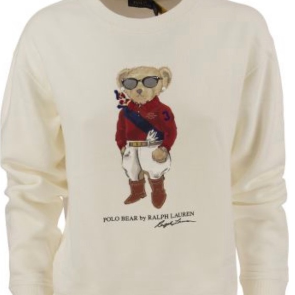 $398 NEW POLO RALPH LAUREN Cream POLO TEDDY BEAR Knit Sweater Jumper  Pullover M